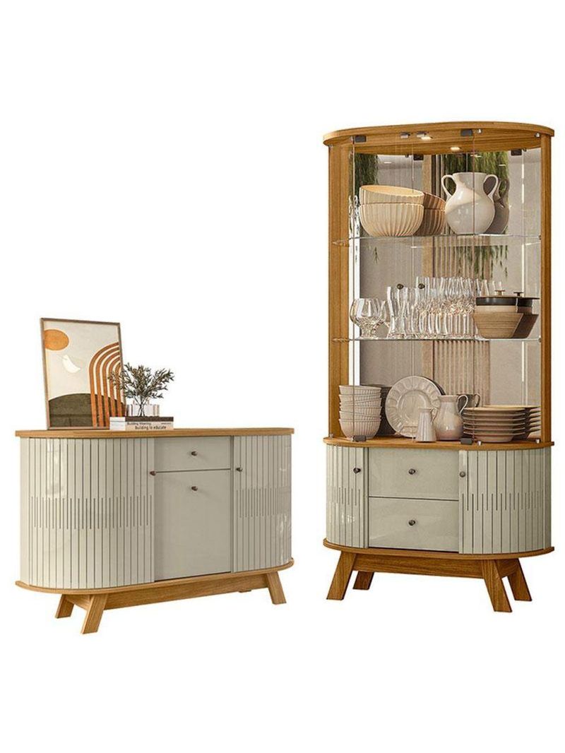 Aparador Para Sala Buffet Monza E Cristaleira Moss Cumaru Opala - Madetec