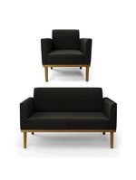 Sofá Namoradeira Com Poltrona Base De Madeira Fixa Castanho Marisa Suede Preto D03 - D?rossi