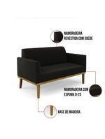 Sofá Namoradeira Com Poltrona Base De Madeira Fixa Castanho Marisa Suede Preto D03 - D?rossi