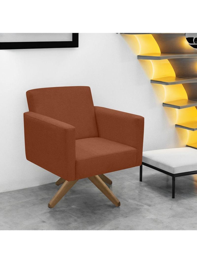 Poltrona Jade Aconchego Decor Tecido Boucle Base Giratória Terracota