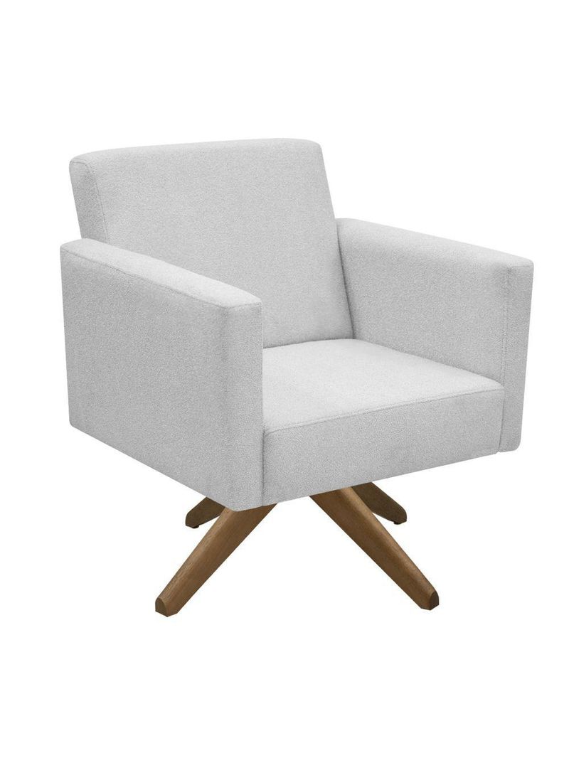 Poltrona Jade Aconchego Decor Tecido Boucle Base Giratória Cinza