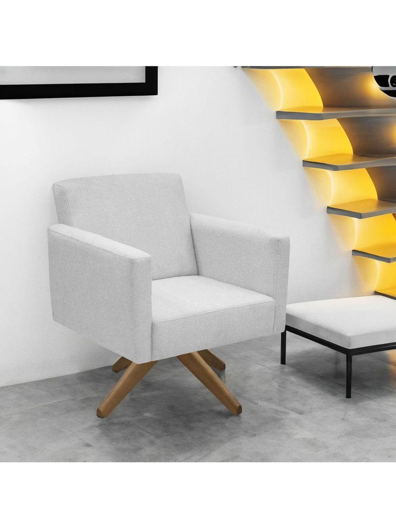 Poltrona Jade Aconchego Decor Tecido Boucle Base Giratória Cinza