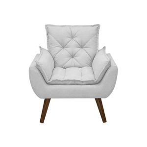 Poltrona Opala Decorativa Conforto Tecido Boucle Pé Trapézio Cinza