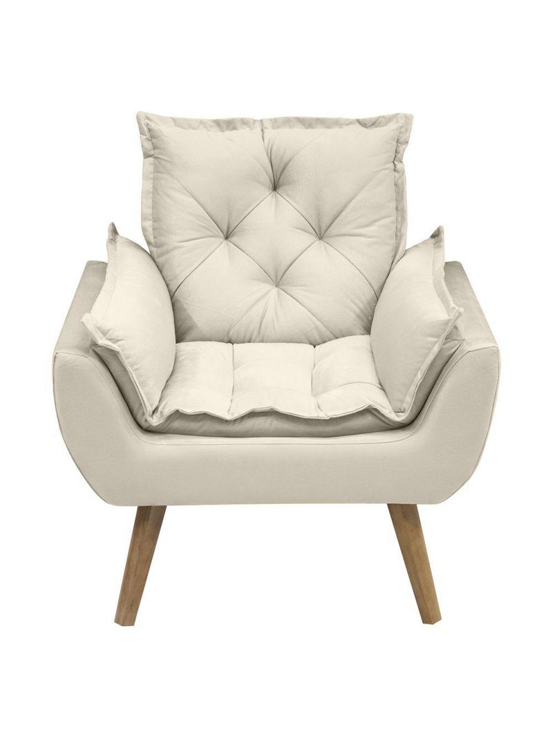 Poltrona Opala Conforto Decorativa Em Veludo Com Pés Palito Bege