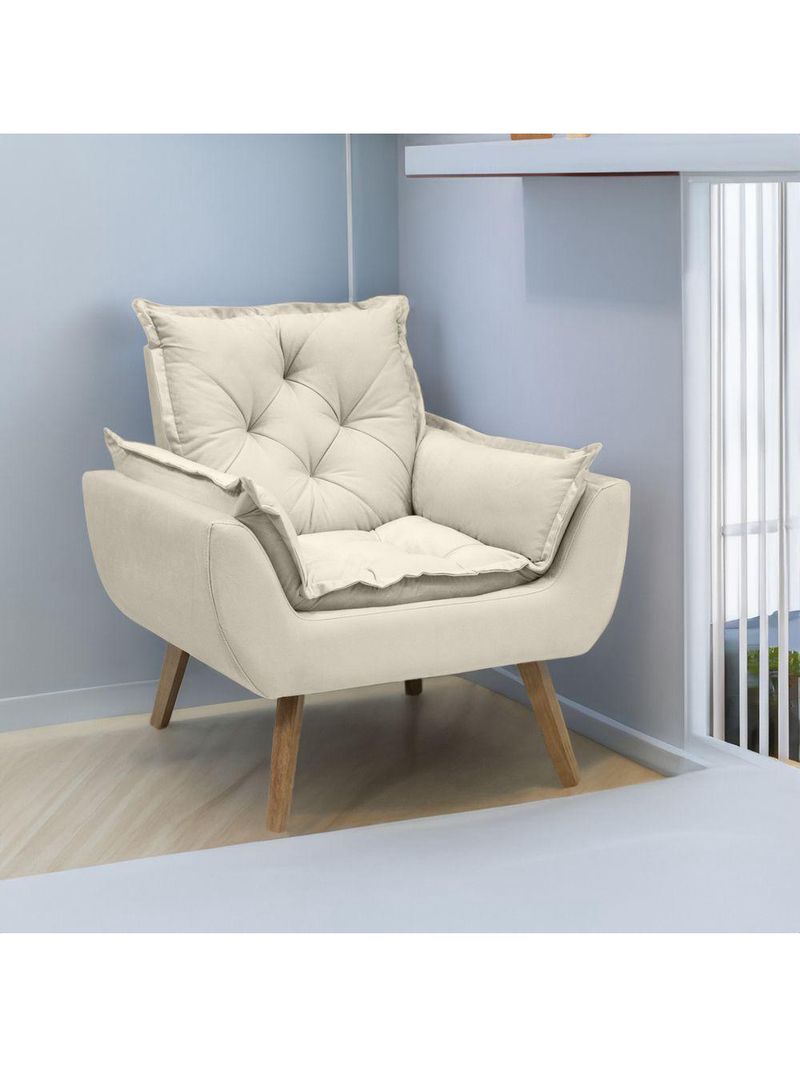 Poltrona Opala Conforto Decorativa Em Veludo Com Pés Palito Bege