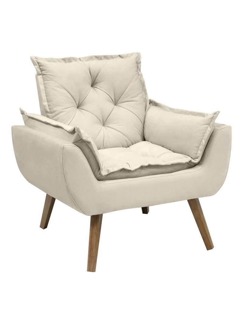 Poltrona Opala Conforto Decorativa Em Veludo Com Pés Palito Bege