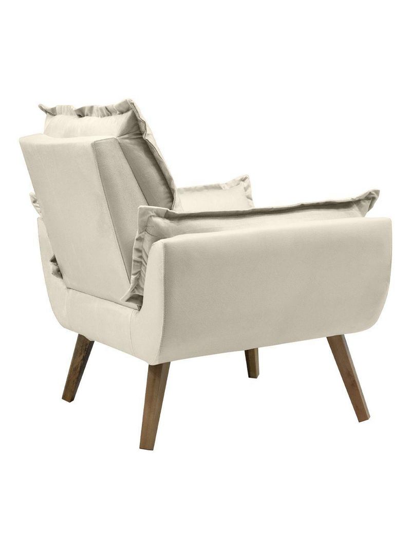 Poltrona Opala Conforto Decorativa Em Veludo Com Pés Palito Bege