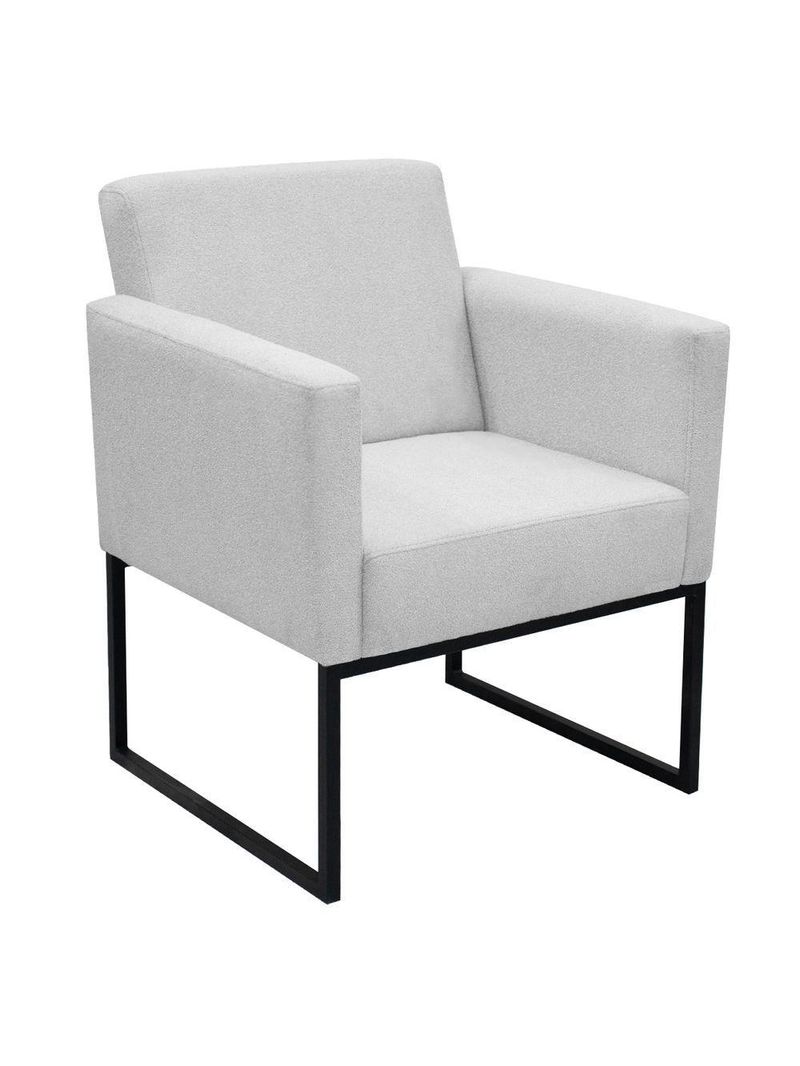 Poltrona Jade Conforto Aconchego Tecido Boucle Base Metálica Cinza