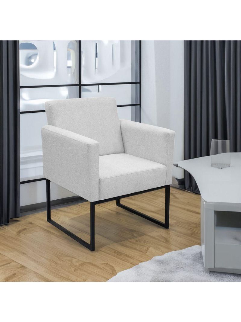 Poltrona Jade Conforto Aconchego Tecido Boucle Base Metálica Cinza