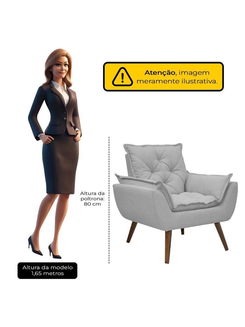 Poltrona Opala Decorativa Conforto Tecido Boucle Pé Trapézio Cinza Escuro