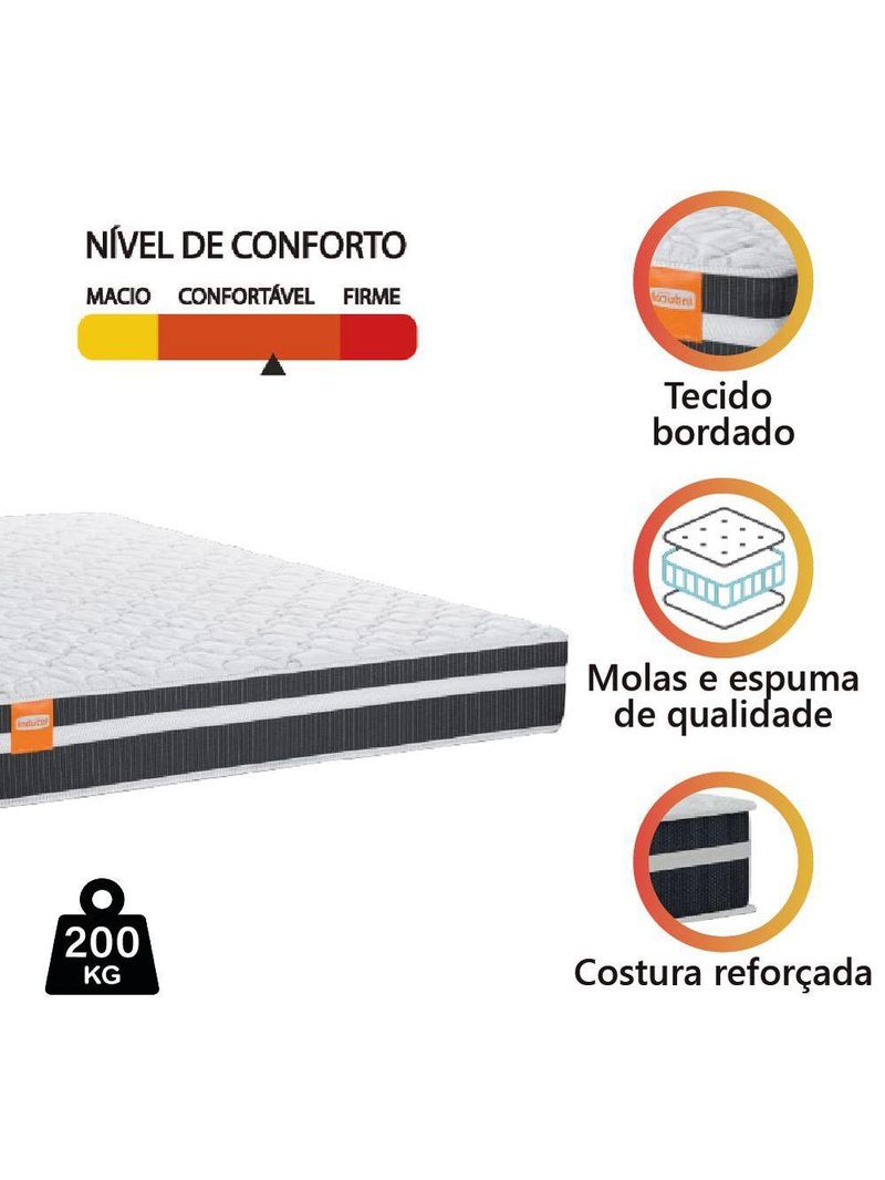 Colchão Casal Queen Molas Qatar 158x198x22cm Branco / Preto - Suporta Até 200 Kg Por Pessoa