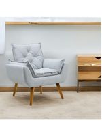 Poltrona Opala Conforto Aconchego Tecido Linho E Pés Palito Cinza