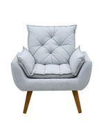 Poltrona Opala Conforto Aconchego Tecido Linho E Pés Palito Cinza