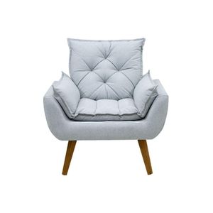 Poltrona Opala Conforto Aconchego Tecido Linho E Pés Palito Cinza