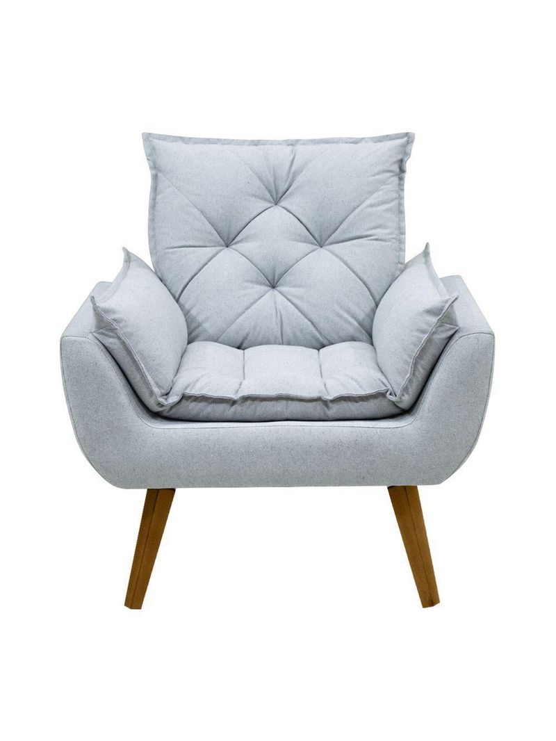 Poltrona Opala Conforto Aconchego Tecido Linho E Pés Palito Cinza