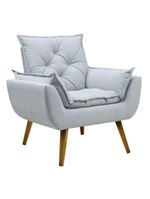 Poltrona Opala Conforto Aconchego Tecido Linho E Pés Palito Cinza