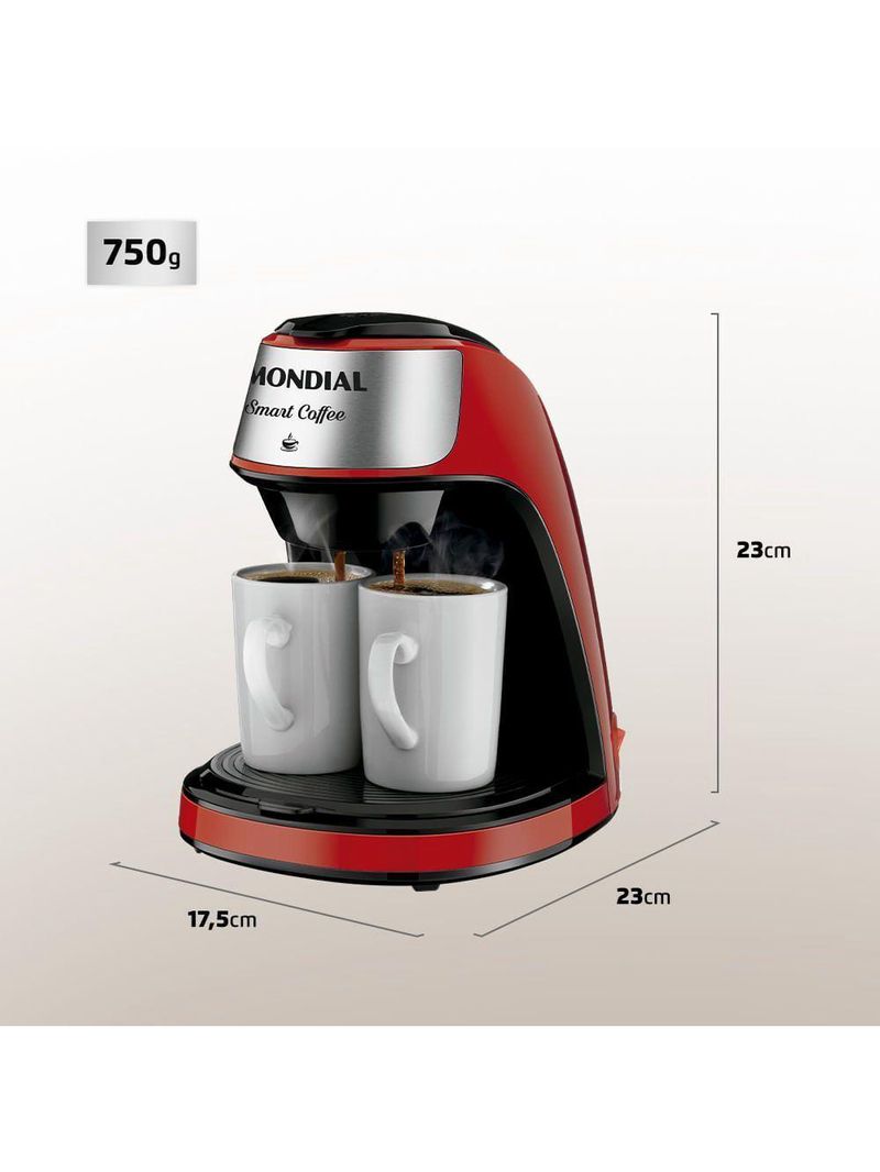 Cafeteira Mondial 2 Xícaras Smart Coffee C-42-2X-RI – 127V/60Hz – Vermelho/Inox