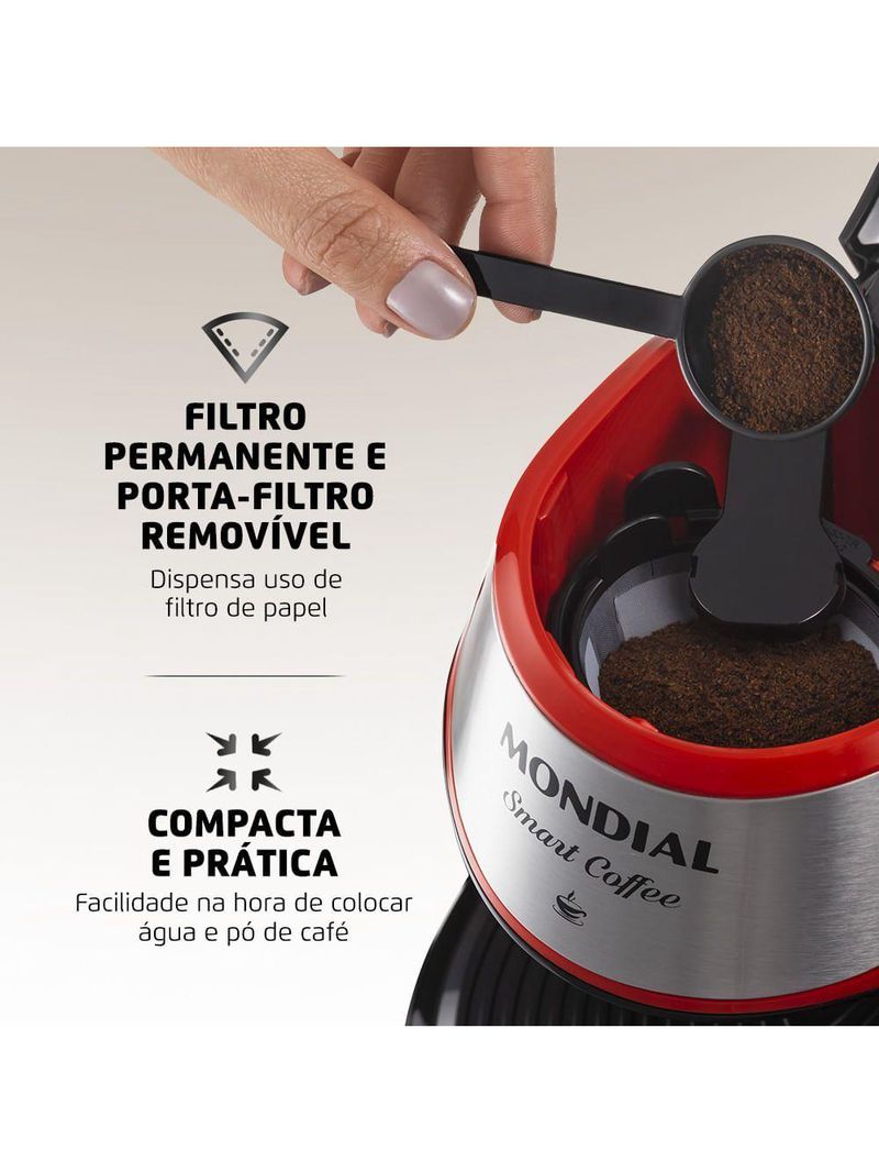 Cafeteira Mondial 2 Xícaras Smart Coffee C-42-2X-RI – 127V/60Hz – Vermelho/Inox