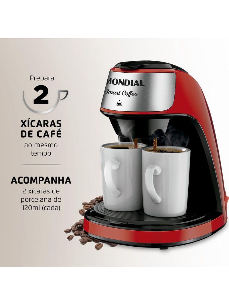 Cafeteira Mondial 2 Xícaras Smart Coffee C-42-2X-RI – 127V/60Hz – Vermelho/Inox
