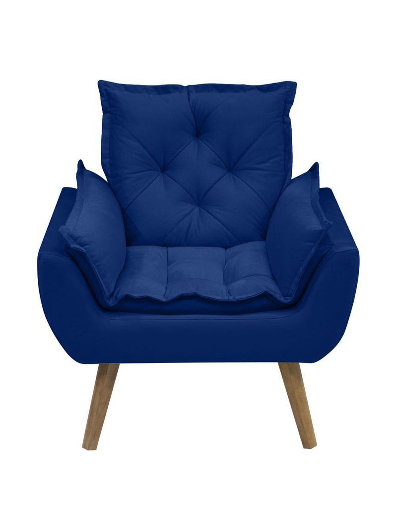 Poltrona Opala Conforto Decorativa Em Veludo Com Pés Palito Azul