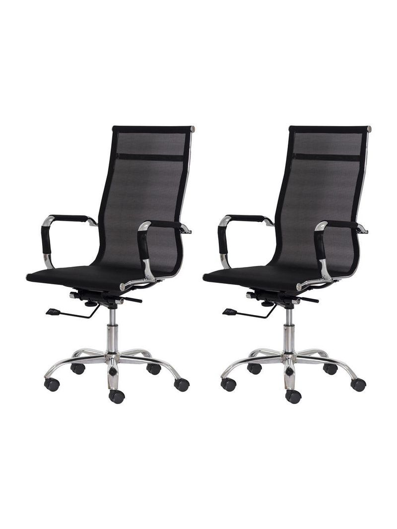 Kit 2 Cadeiras Escritório Mesh Presidente Preta Base Giratória Cromada Altura Ajustável