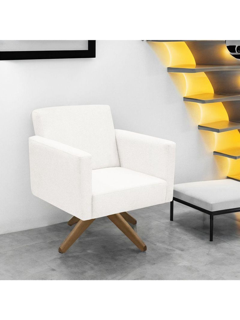 Poltrona Jade Aconchego Decor Tecido Boucle Base Giratória Branco