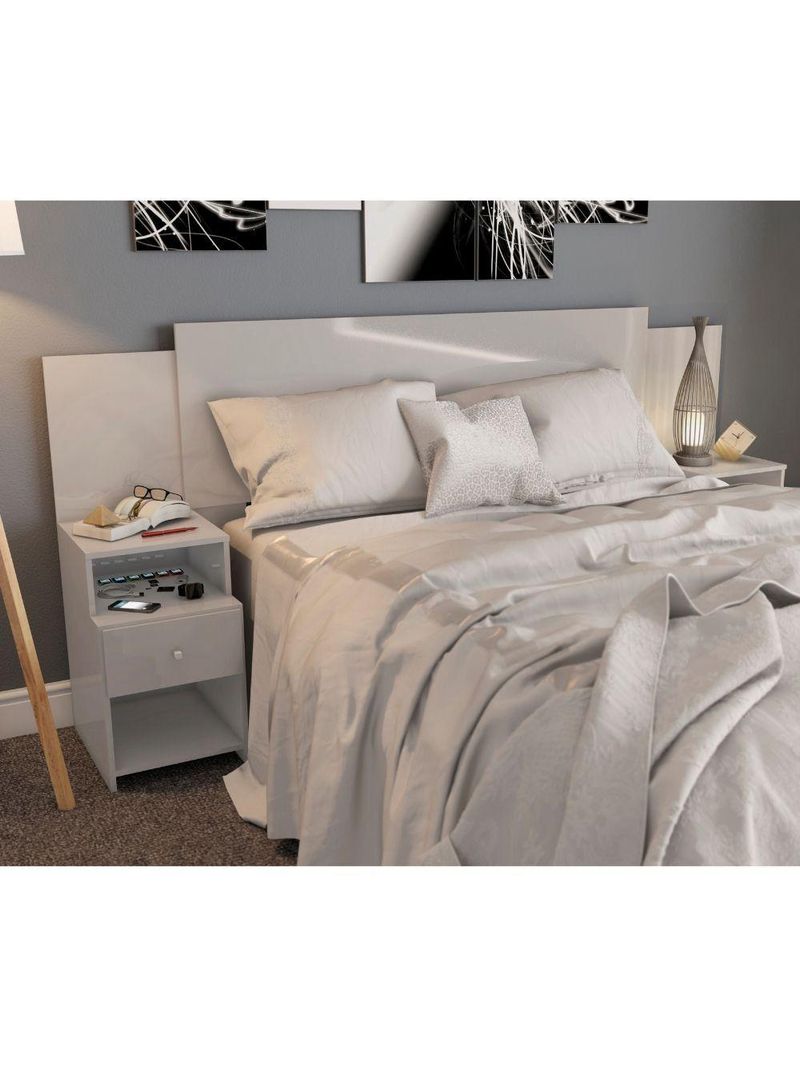 Cabeceira Extensível Cama Solteiro, Casal e Queen com Mesa de Cabeceira Maceió - Poliman Móveis - Branco