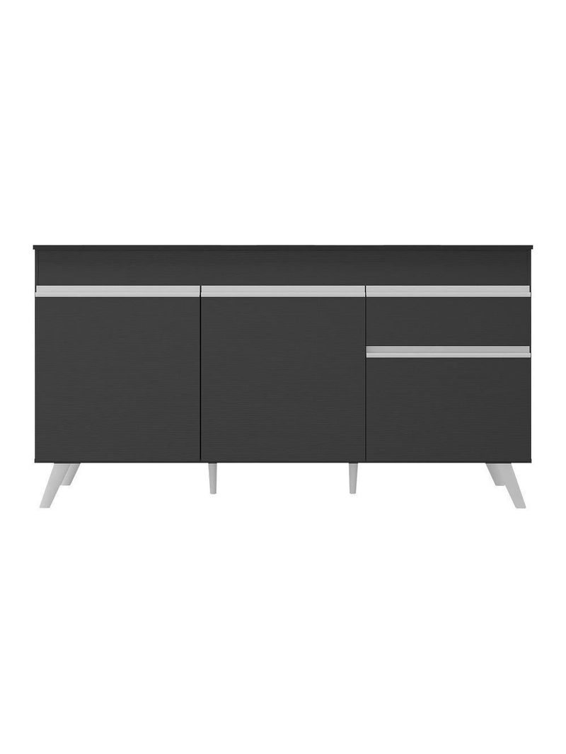 Balcão Cozinha Gabinete Pia 150Cm 3 Portas Preto/Branco