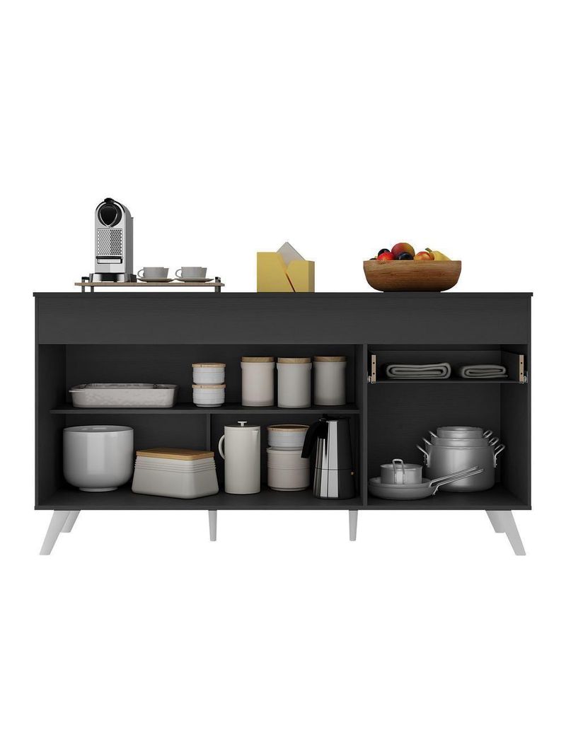 Balcão Cozinha Gabinete Pia 150Cm 3 Portas Preto/Branco
