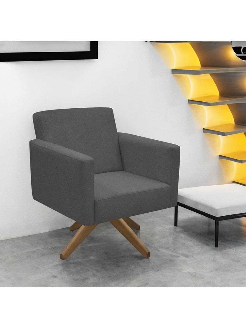 Poltrona Jade Aconchego Decor Tecido Boucle Base Giratória Chumbo