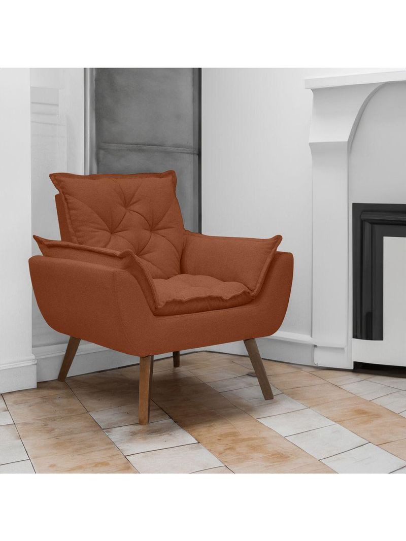 Poltrona Opala Decorativa Conforto Tecido Boucle Pé Trapézio Terracota