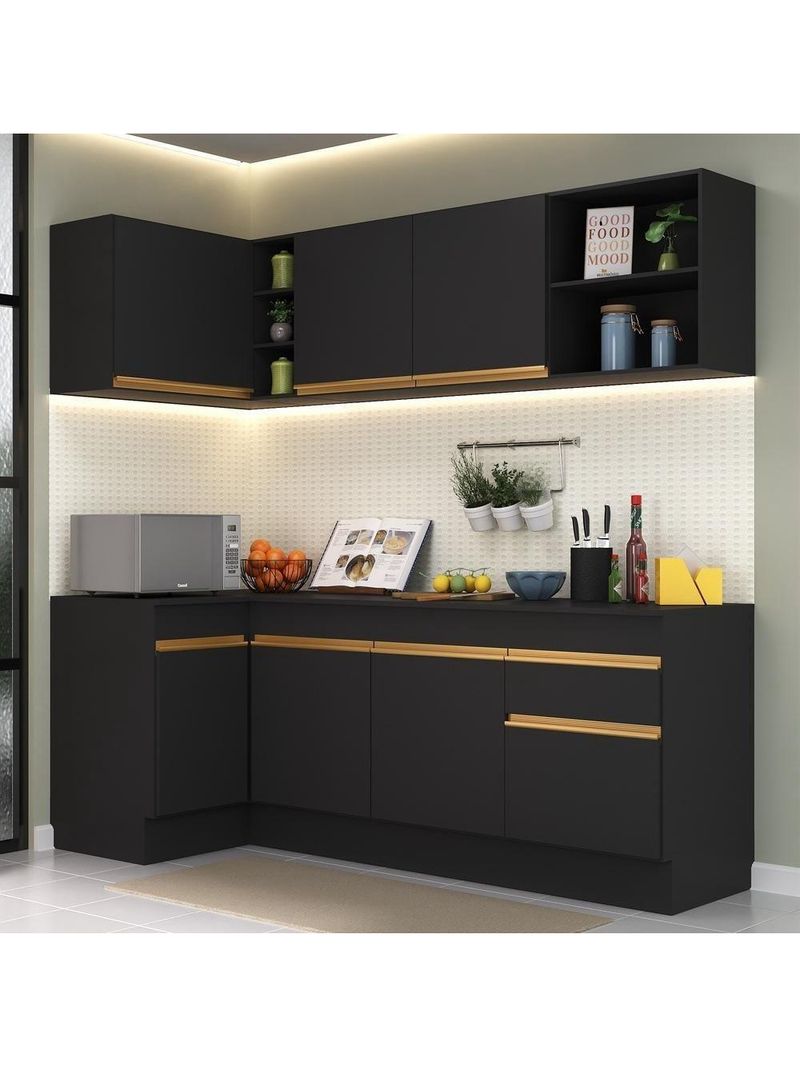 Cozinha Compacta De Canto Com Armário E Balcão Preta