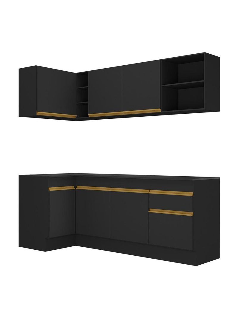 Cozinha Compacta De Canto Com Armário E Balcão Preta