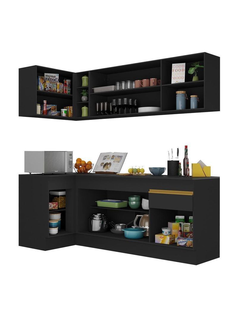 Cozinha Compacta De Canto Com Armário E Balcão Preta