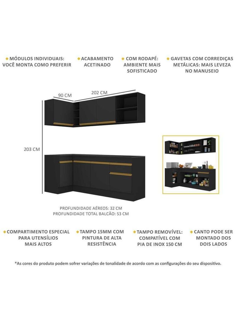 Cozinha Compacta De Canto Com Armário E Balcão Preta