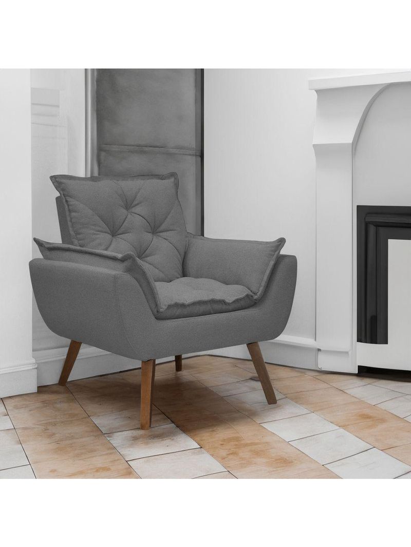 Poltrona Opala Decorativa Conforto Tecido Boucle Pé Trapézio Chumbo