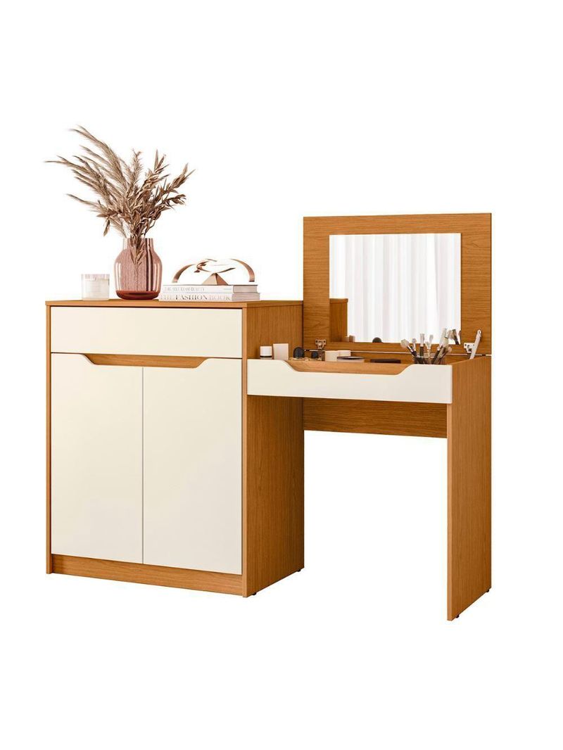 Escrivaninha Penteadeira Trend Com 2 Portas E 1 Gaveta Cinamomo/Off White