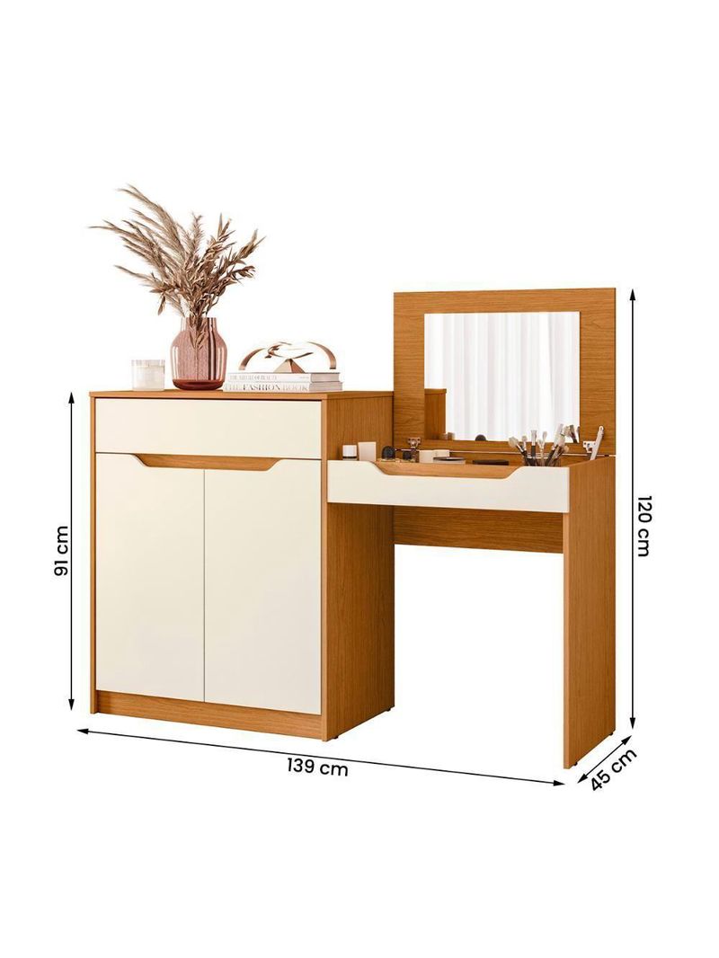 Escrivaninha Penteadeira Trend Com 2 Portas E 1 Gaveta Cinamomo/Off White