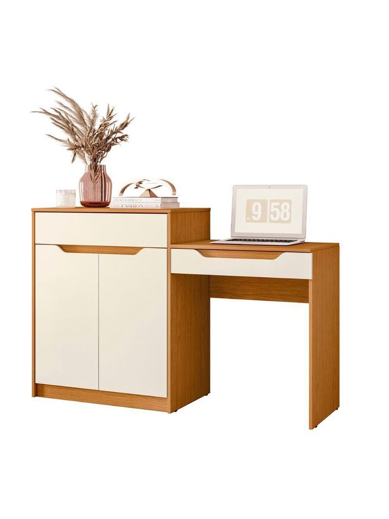 Escrivaninha Penteadeira Trend Com 2 Portas E 1 Gaveta Cinamomo/Off White