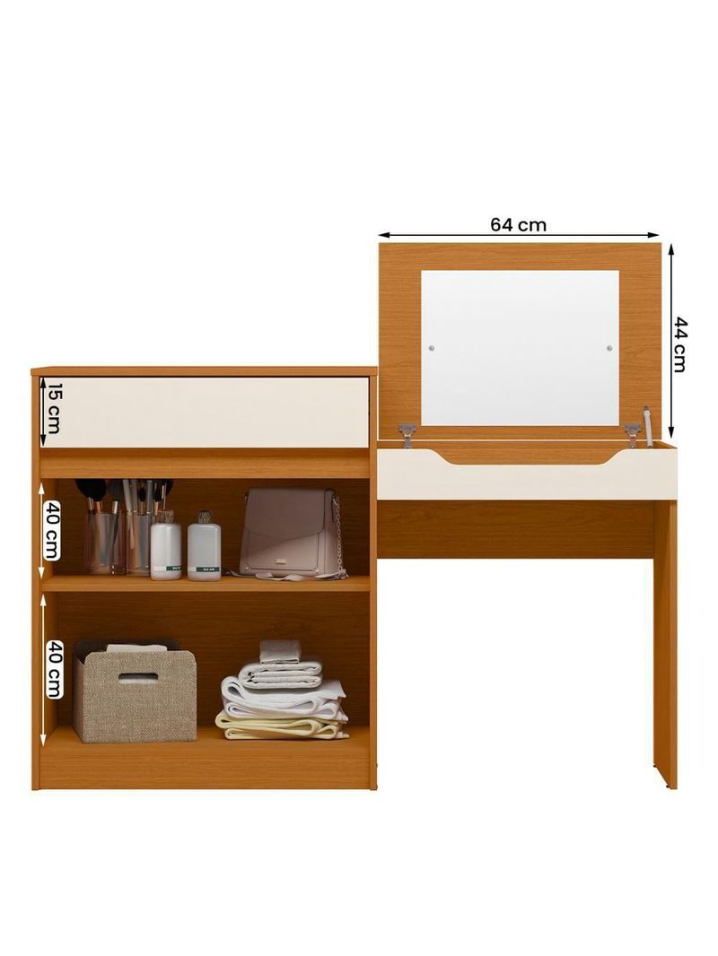 Escrivaninha Penteadeira Trend Com 2 Portas E 1 Gaveta Cinamomo/Off White