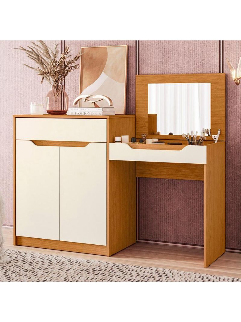 Escrivaninha Penteadeira Trend Com 2 Portas E 1 Gaveta Cinamomo/Off White