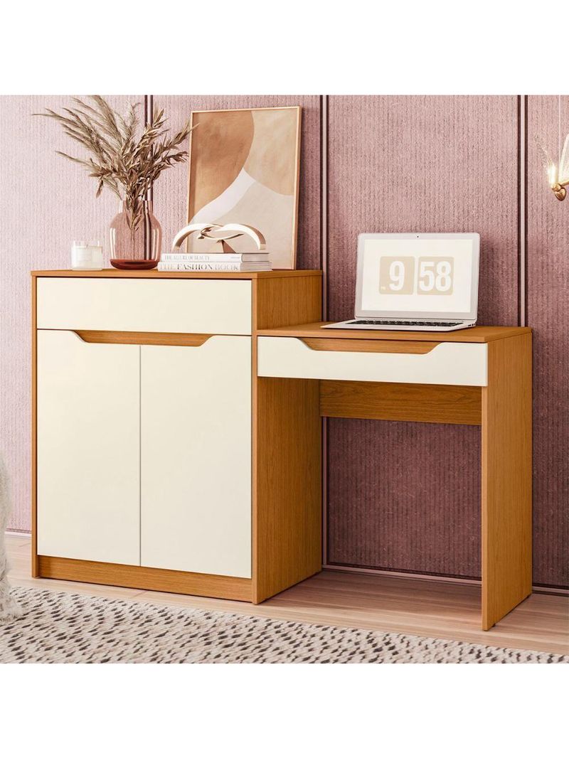 Escrivaninha Penteadeira Trend Com 2 Portas E 1 Gaveta Cinamomo/Off White