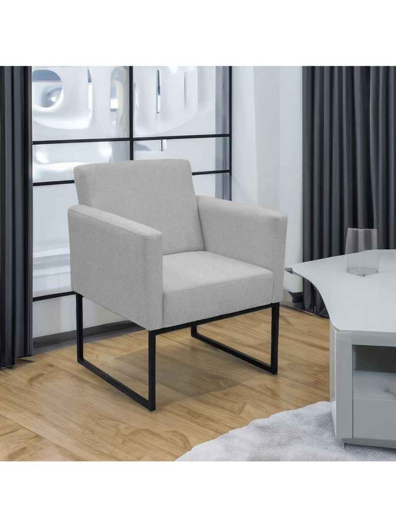 Poltrona Jade Conforto Aconchego Tecido Boucle Base Metálica Cinza Escuro