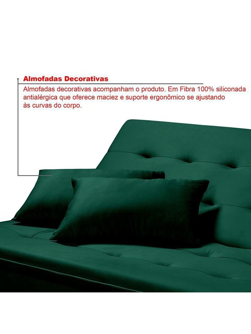 Sofá Cama Reclinável Santorini Veludo Confortável Base de Madeira – Verde 181