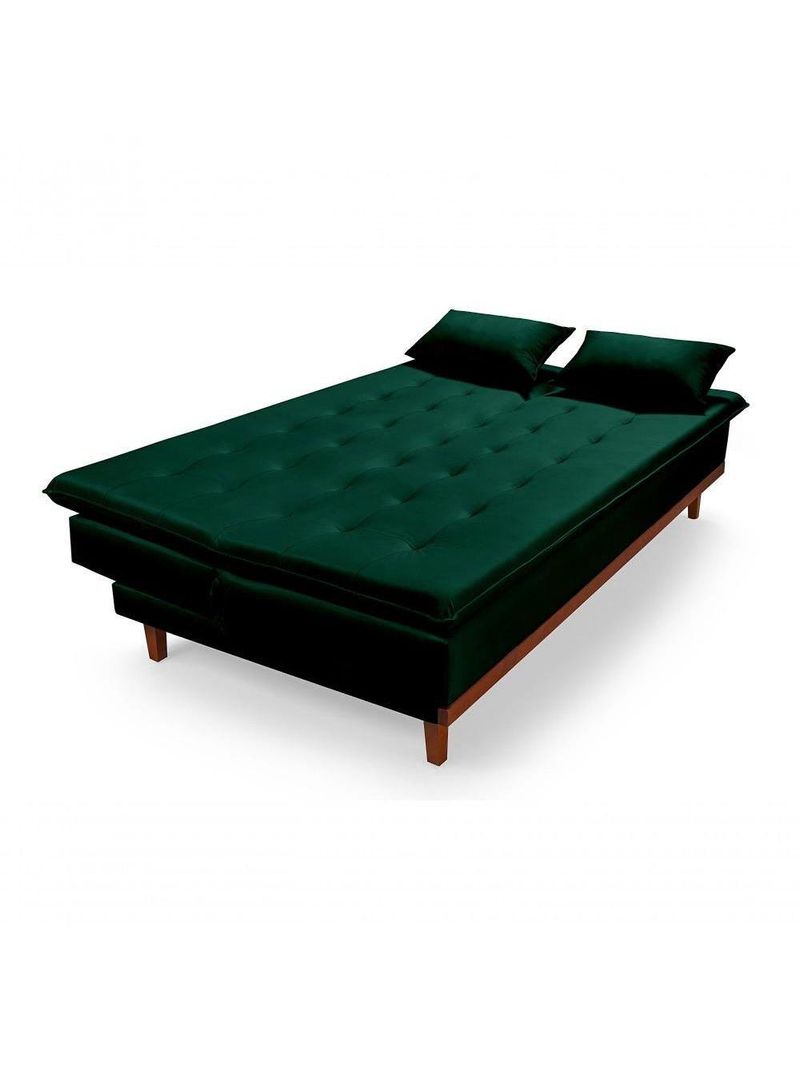 Sofá Cama Reclinável Santorini Veludo Confortável Base de Madeira – Verde 181