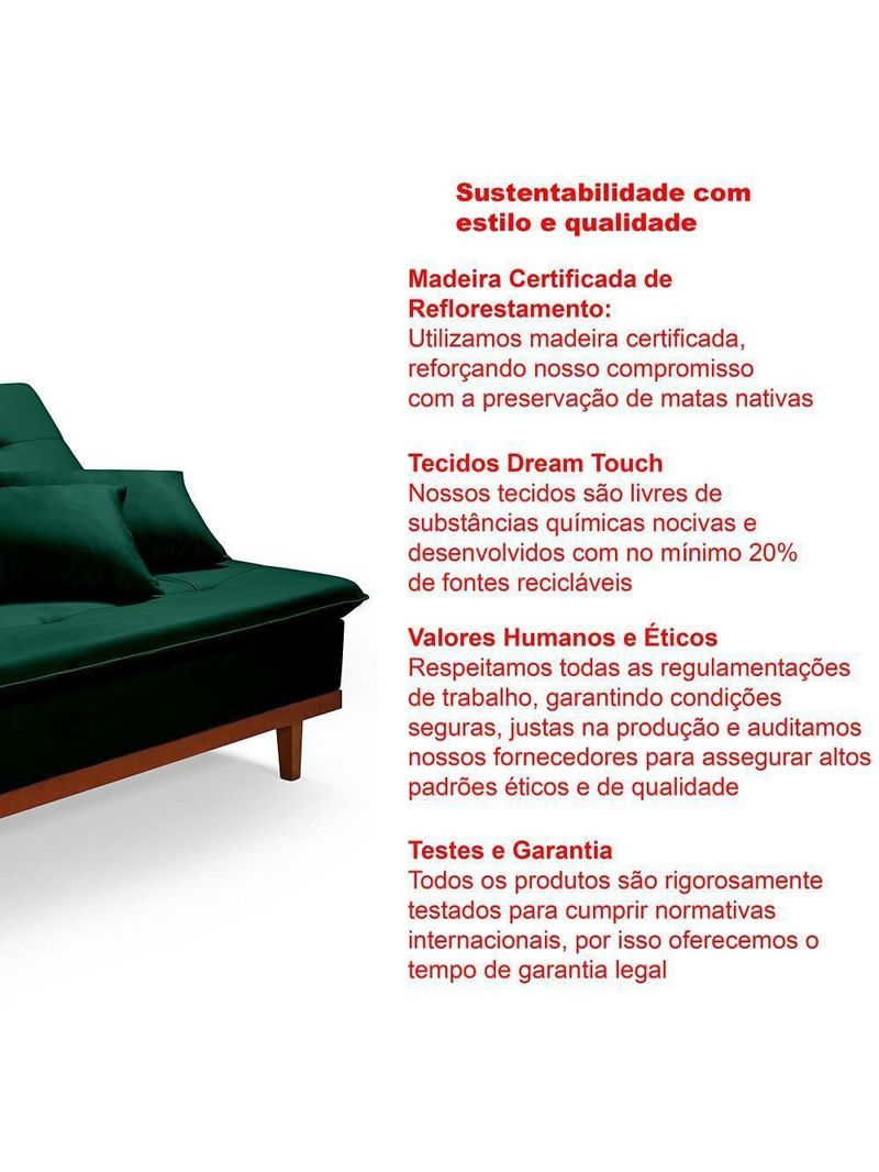 Sofá Cama Reclinável Santorini Veludo Confortável Base de Madeira – Verde 181