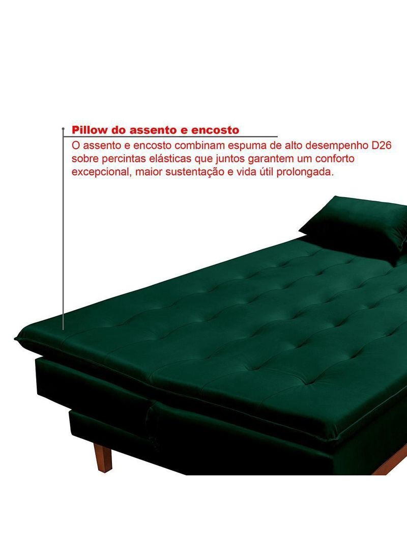 Sofá Cama Reclinável Santorini Veludo Confortável Base de Madeira – Verde 181