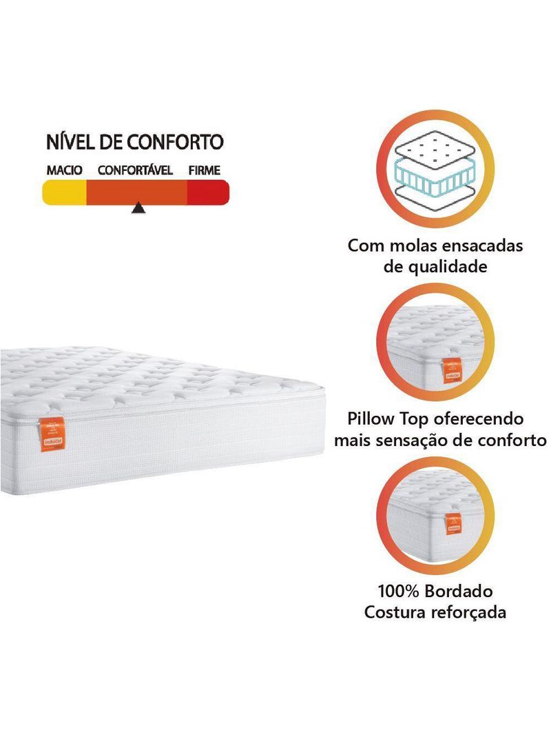 Colchão Casal Molas Ensacadas Real Pillow Top 138x188x27cm Branco - Inducol