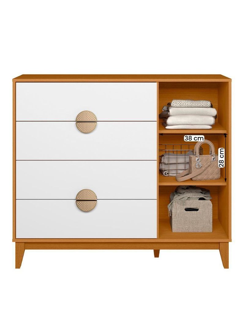 Cômoda Sapateira Ipe Quarto Com 4 Gavetas E 1 Porta - Cinamomo/Branco