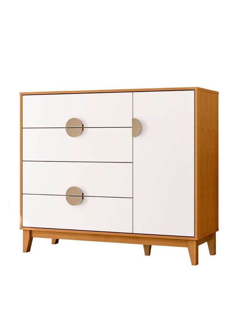 Cômoda Sapateira Ipe Quarto Com 4 Gavetas E 1 Porta - Cinamomo/Branco